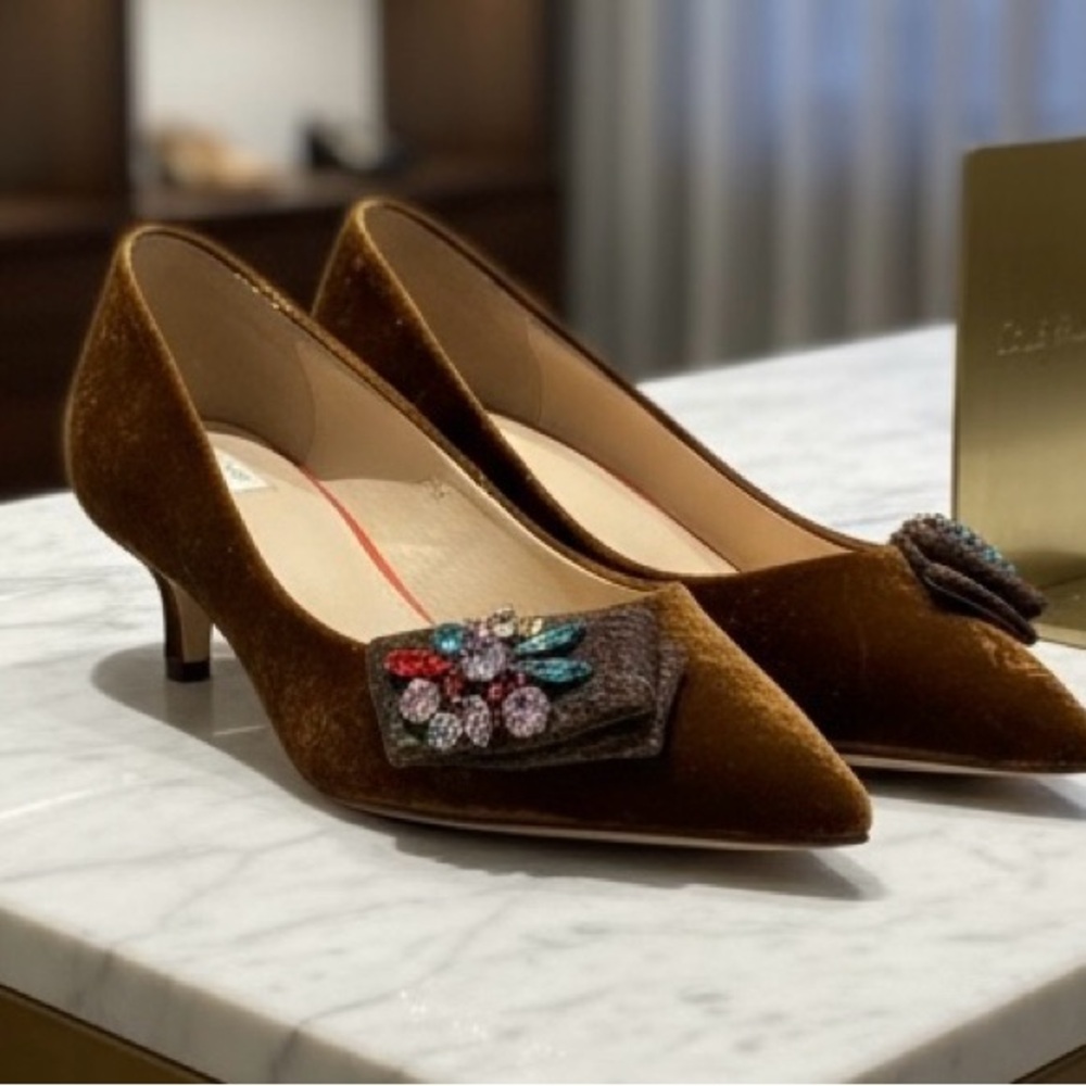 Cole Haan Velvet Embellished Pointed-Toe Pumps – Size 8